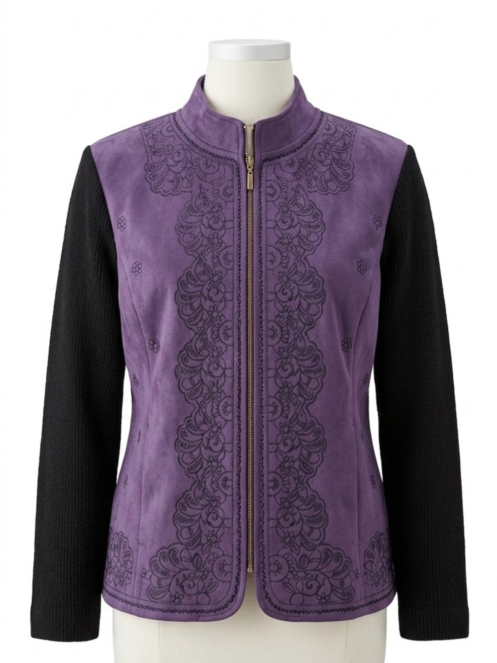 NWT Coldwater Creek Purple Faux Suede Embroidered Jacket Women’s XL Zip Front